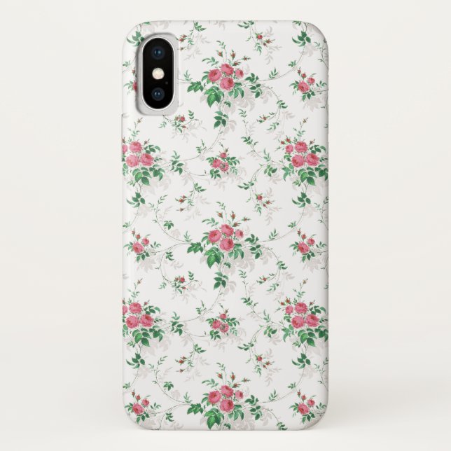 Cute Girly Pink Roses-White Background Case-Mate iPhone Case (Back)