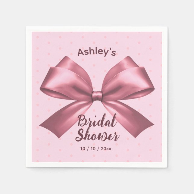 Cute Girly Pink Satin Aesthetic Bow Napkins (Front)