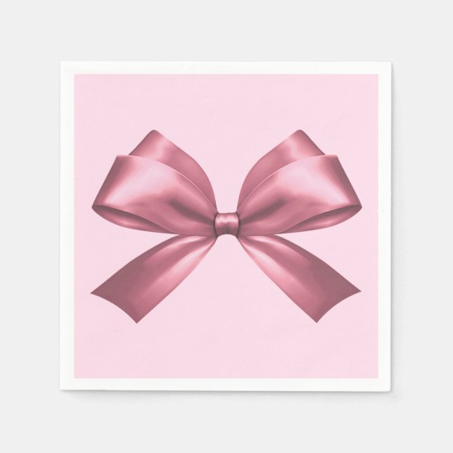 Cute Girly Pink Satin Aesthetic Bow Napkins (Front)