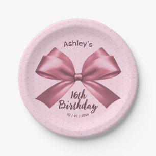Cute Girly Pink Satin Aesthetic Bow Paper Plates
