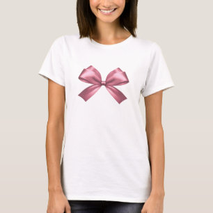 Cute Girly Pink Satin Aesthetic Bow T-Shirt