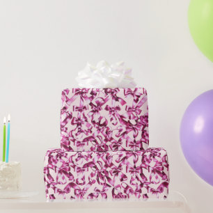Cute Girly Pink Satin Aesthetic Ribbon Bows Wrapping Paper