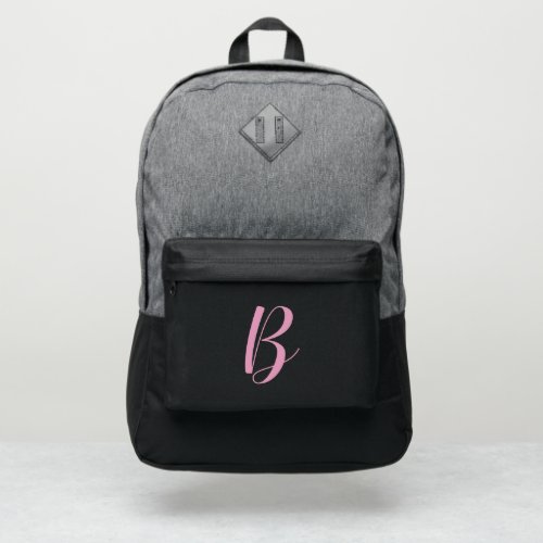 Cute Girly Pink Script Monogram Port Authority Backpack