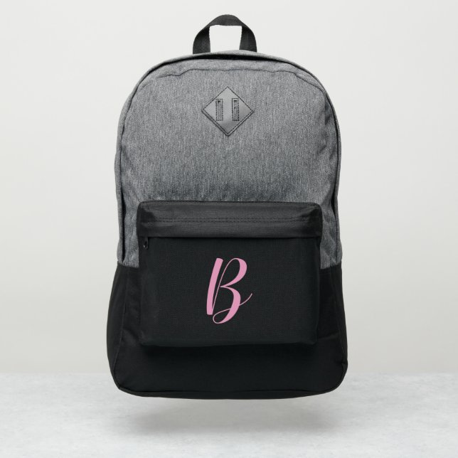 Cute Girly Pink Script Monogram Port Authority® Backpack (Front)