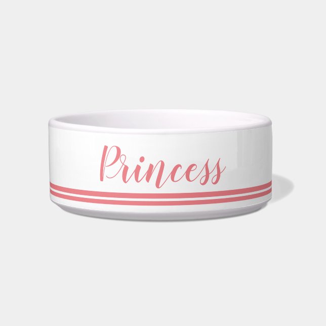 Cute Girly Pink Script Personalized Name Dog Bowl (Front)