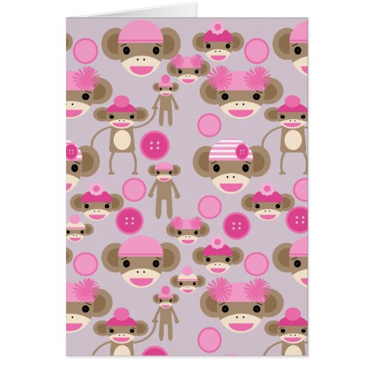 Cute Girly Pink Sock Monkey Girl Pattern Collage Cards (Front)