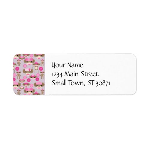 Cute Girly Pink Sock Monkey Girl Pattern Collage Label