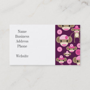 Cute Girly Pink Sock Monkeys Girls on Purple Business Card