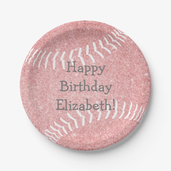 cute girly pink softball baseball birthday party paper plates