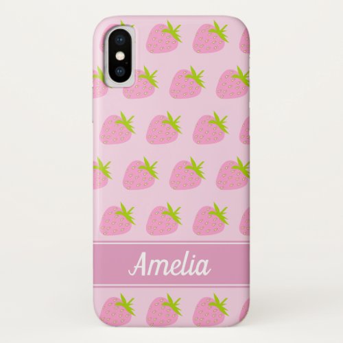 Cute Girly Pink Strawberry Pattern Personalised Ca iPhone X Case