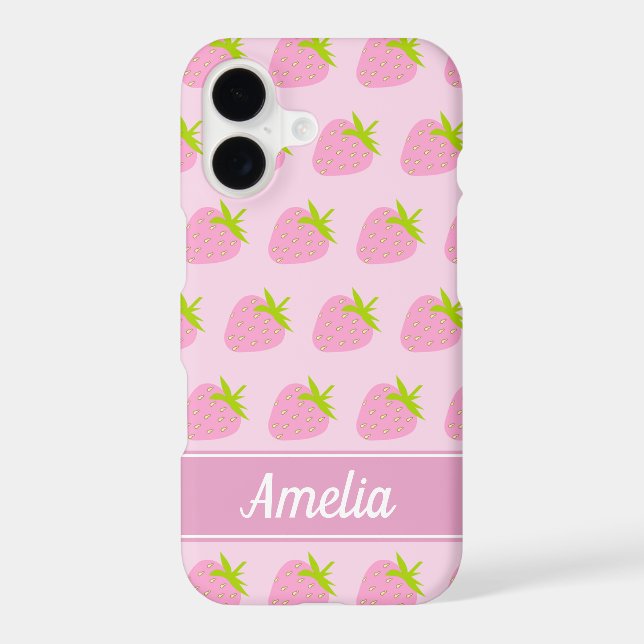 Cute Girly Pink Strawberry Pattern Personalised Case-Mate iPhone Case (Back)
