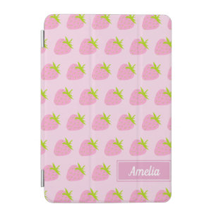 Cute Girly Pink Strawberry Pattern Personalised iPad Mini Cover