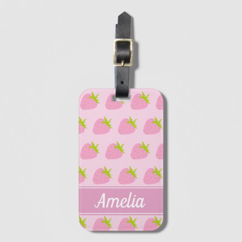 Cute Girly Pink Strawberry Pattern Personalised Luggage Tag