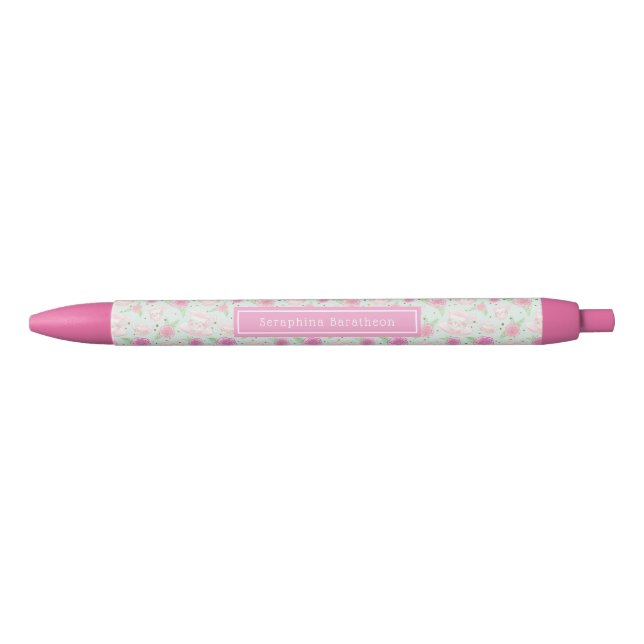 Cute Girly Pink Tea Party Personalized Name Pen (Front)