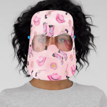 Cute Girly Pink Teal Cowgirl Watercolor Safety Face Shield