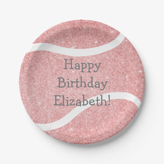 cute girly pink tennis birthday party paper plates (Front)