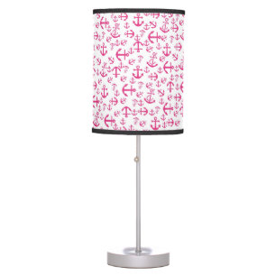 Cute Girly Pink Trendy Nautical Anchor Pattern Table Lamp