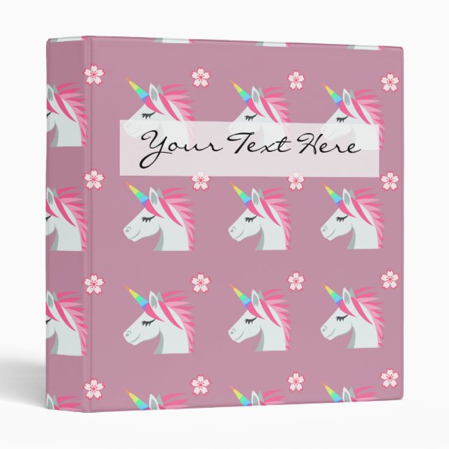 Cute Girly Pink Unicorn Flower Emoji Pattern 3 Ring Binder (Front/Spine)