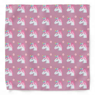 Cute Girly Pink Unicorn Flower Emoji Pattern Bandana
