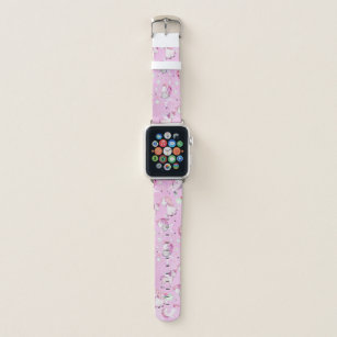 Cute Girly Pink Unicorn Rainbow Watercolor Apple Watch Band
