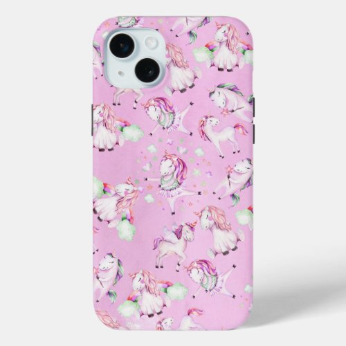 Cute Girly Pink Unicorn Rainbow Watercolor Case_Ma iPhone 15 Plus Case