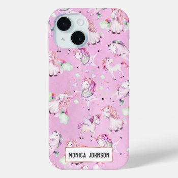 Cute Girly Pink Unicorn Rainbow Watercolor Iphone 15 Case by pink_water at Zazzle