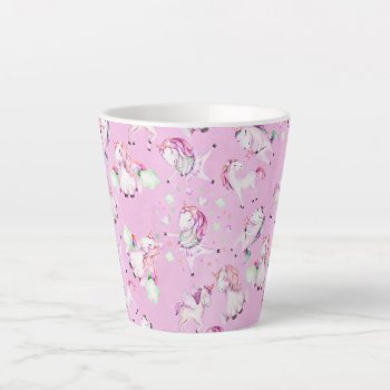 Cute Girly Pink Unicorn Rainbow Watercolor Latte Mug by pink_water at Zazzle