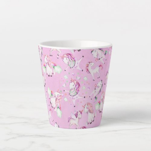 Cute Girly Pink Unicorn Rainbow Watercolor Latte Mug