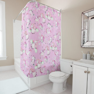 Cute Girly Pink Unicorn Rainbow Watercolor Shower  Shower Curtain