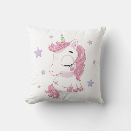 Cute Girly Pink Unicorn Throw Pillow