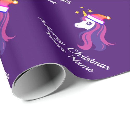 Cute girly pink unicorn with Santa hat Christmas Wrapping Paper