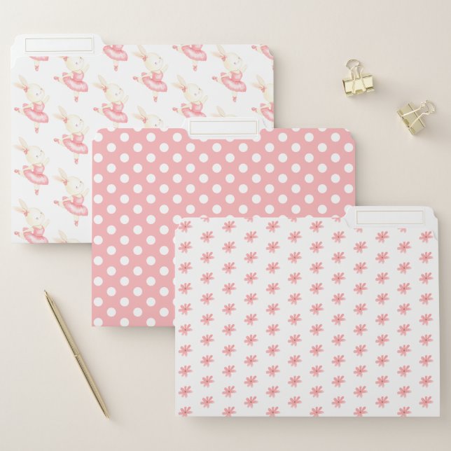 Cute Girly Pink Watercolor Bunny Ballerina  File Folder (Set)
