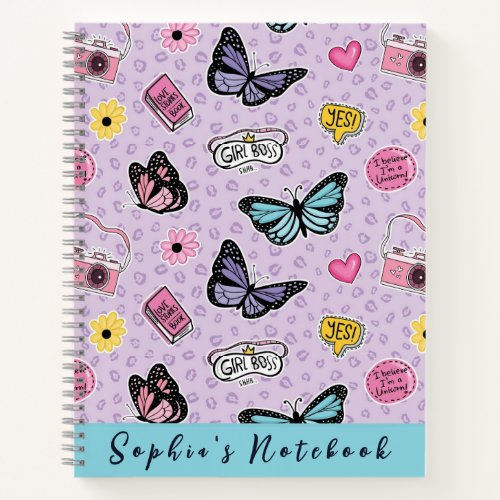 Cute Girly Pink Watercolor Butterflies Pattern Notebook