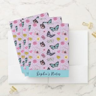 Cute Girly Pink Watercolor Butterflies Pattern Pocket Folder
