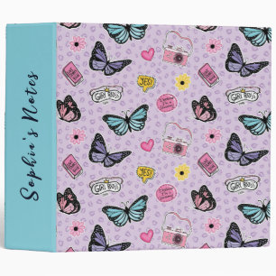 Cute Girly Pink Watercolor Groovy Butterflies 3 Ring Binder
