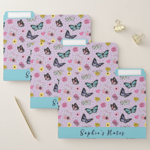 Cute Girly Pink Watercolor Groovy Butterflies File Folder