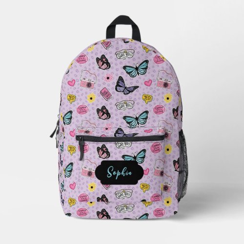 Cute Girly Pink Watercolor Groovy Butterflies Printed Backpack