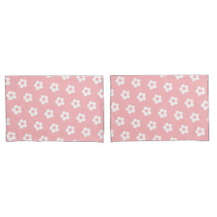 Cute Girly Pink White Daisy Floral Pattern Pillow Case