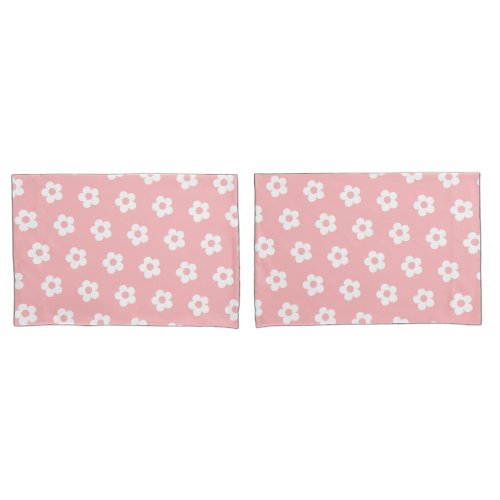 Cute Girly Pink White Daisy Floral Pattern Pillow Case