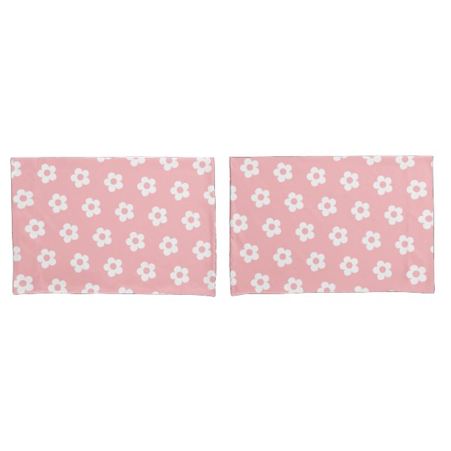 Cute Girly Pink White Daisy Floral Pattern Pillow Case (Front-Set)
