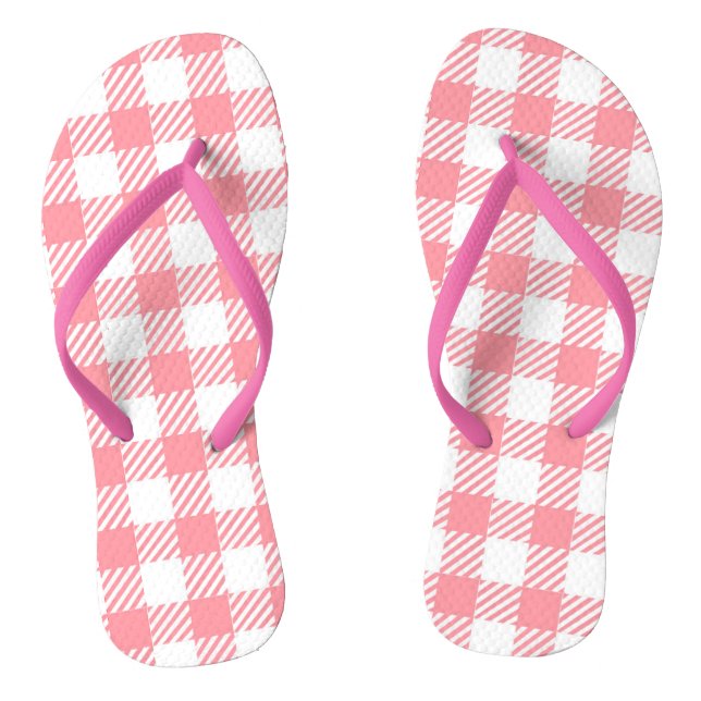 Cute Girly Pink White Gingham Plaid Flip Flops (Footbed)