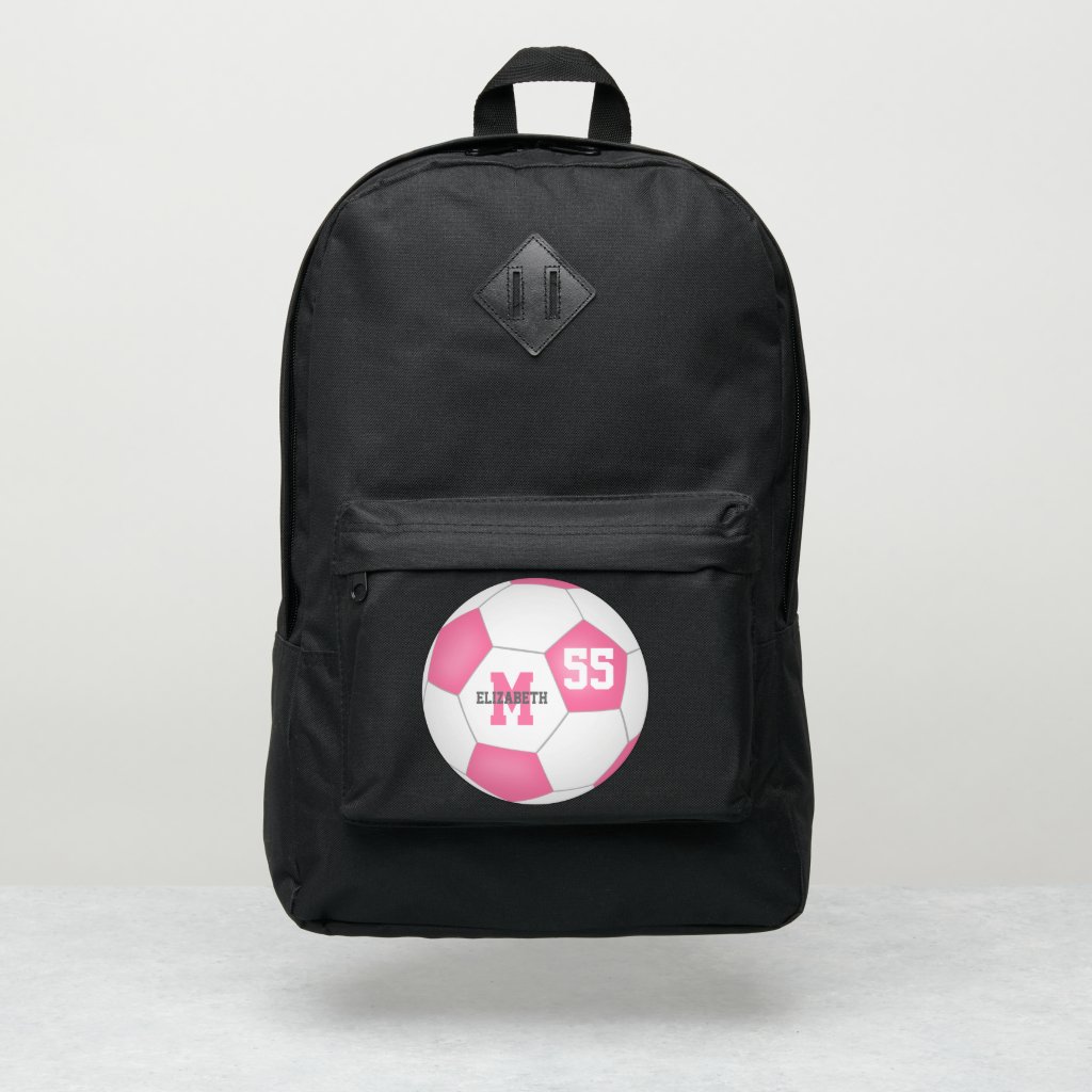 cute girly pink white soccer ball personalized backpack