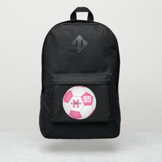 cute girly pink white soccer ball personalized port authority® backpack