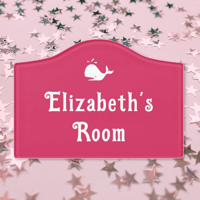Cute Girly Pink White Whale Nursery Girl Kids Room Door Sign (Cute Girly Pink White Whale Nursery Girl Kids Room Door Sign)