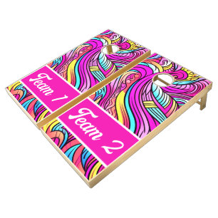 Cute Girly Pink Yellow Purple Retro Cornhole Set