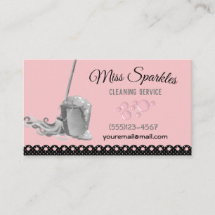 Cute Girly Polka Dot House Cleaning Services Business Card