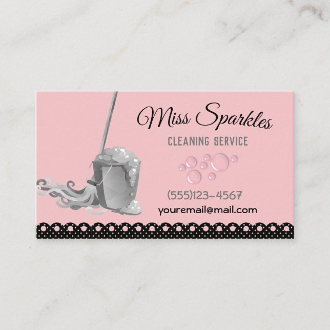 Cute Girly Polka Dot House Cleaning Services Business Card (Front)