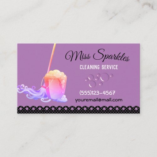 Cute Girly Polka Dot House Cleaning Services Business Card