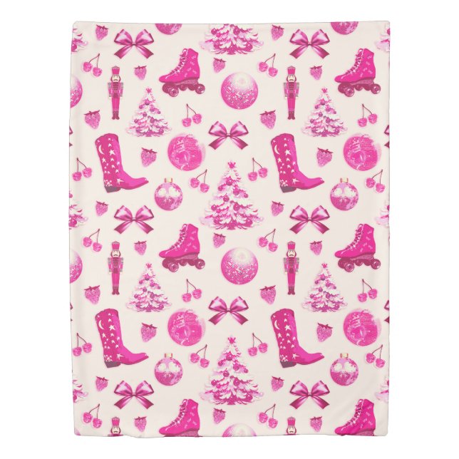 Cute Girly Preppy Pink Christmas Pattern Duvet Cover (Front)