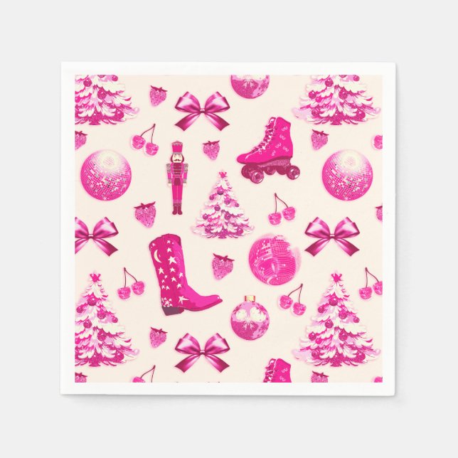 Cute Girly Preppy Pink Christmas Pattern Napkins (Front)